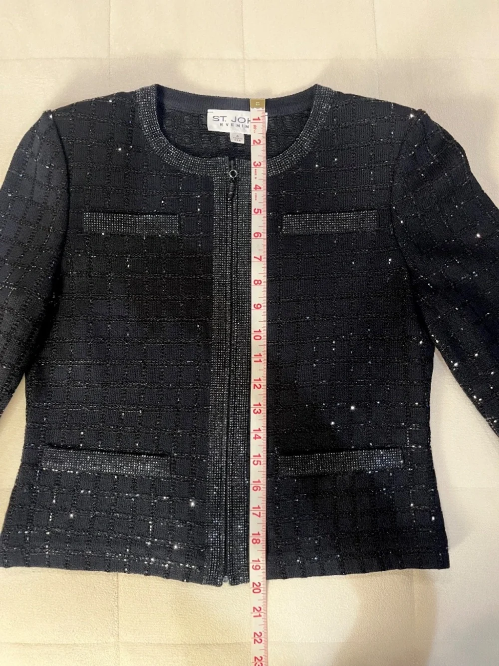 St John Evening Santana Knit Skirt Suit Set Black Metallic Sparkle Size 4 USA - Picture 9 of 14